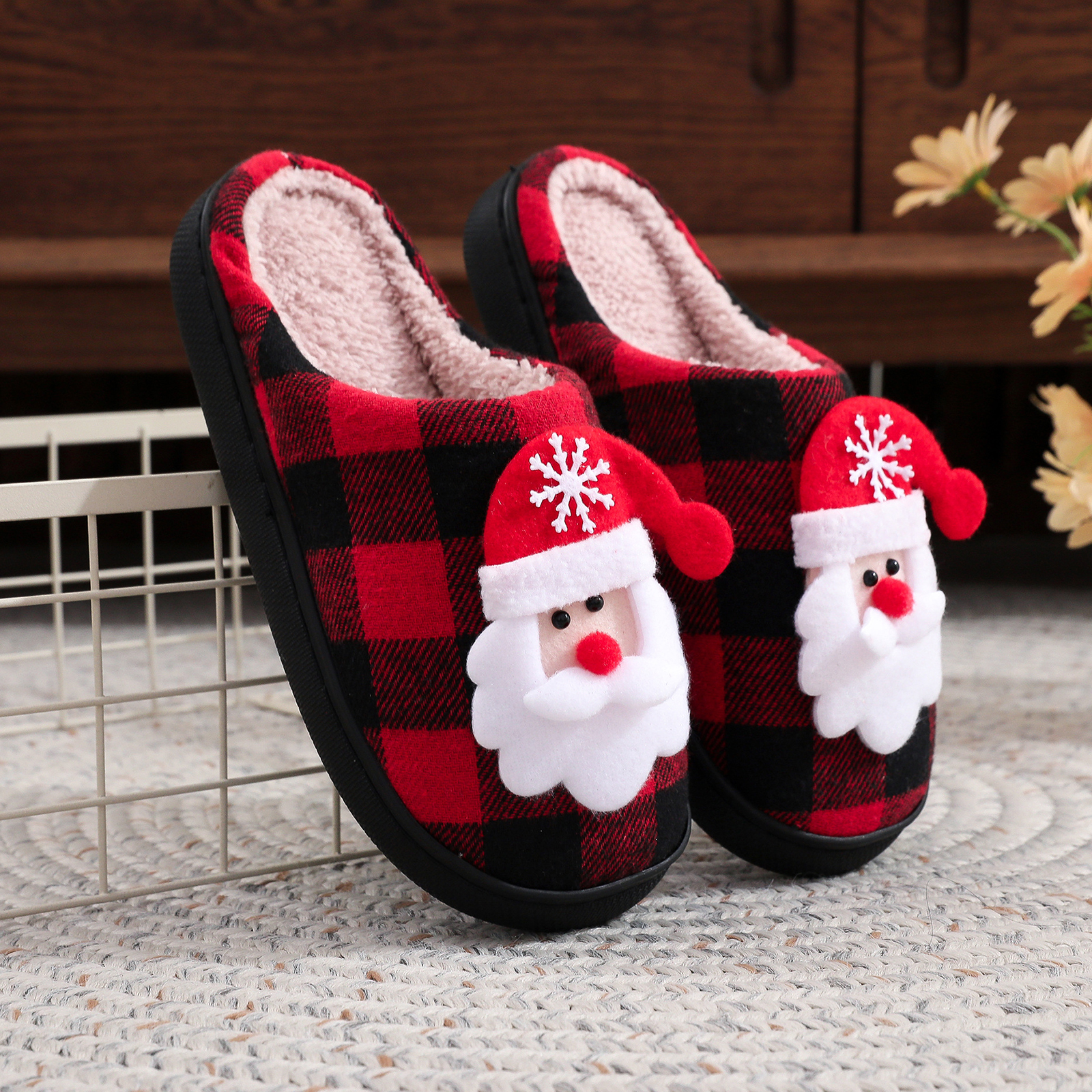 Sewing House - Christmas Couple Fuzzy Slippers Anti Slip