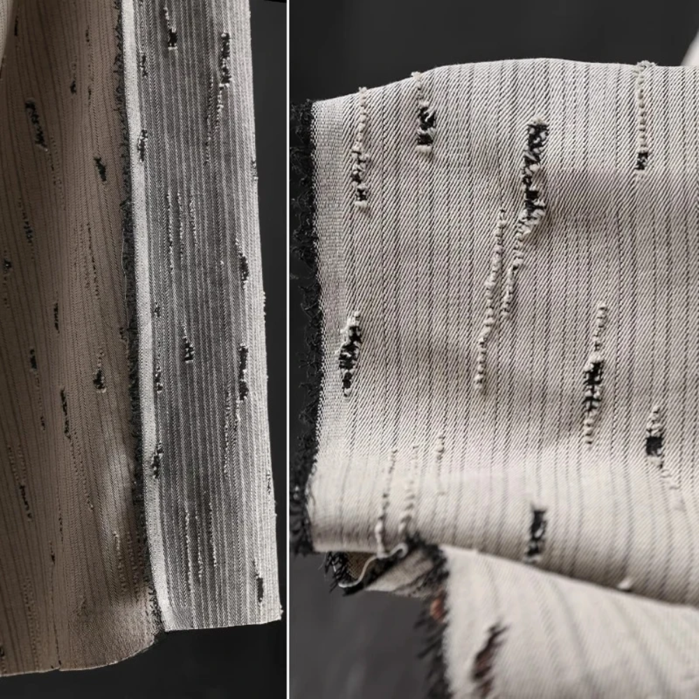 Sewing Recycling - Striped Denim Cotton Jacquard Fabric for