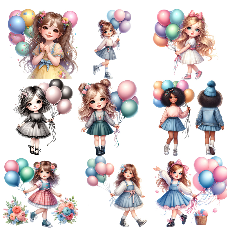 Cute balloon girl DTF heat tra - огляд і ціна Iron On Patch