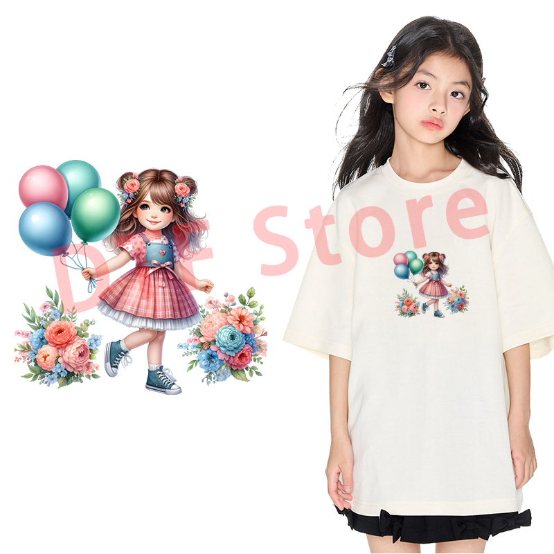 Cute balloon girl DTF heat tra - огляд і ціна Iron On Patch