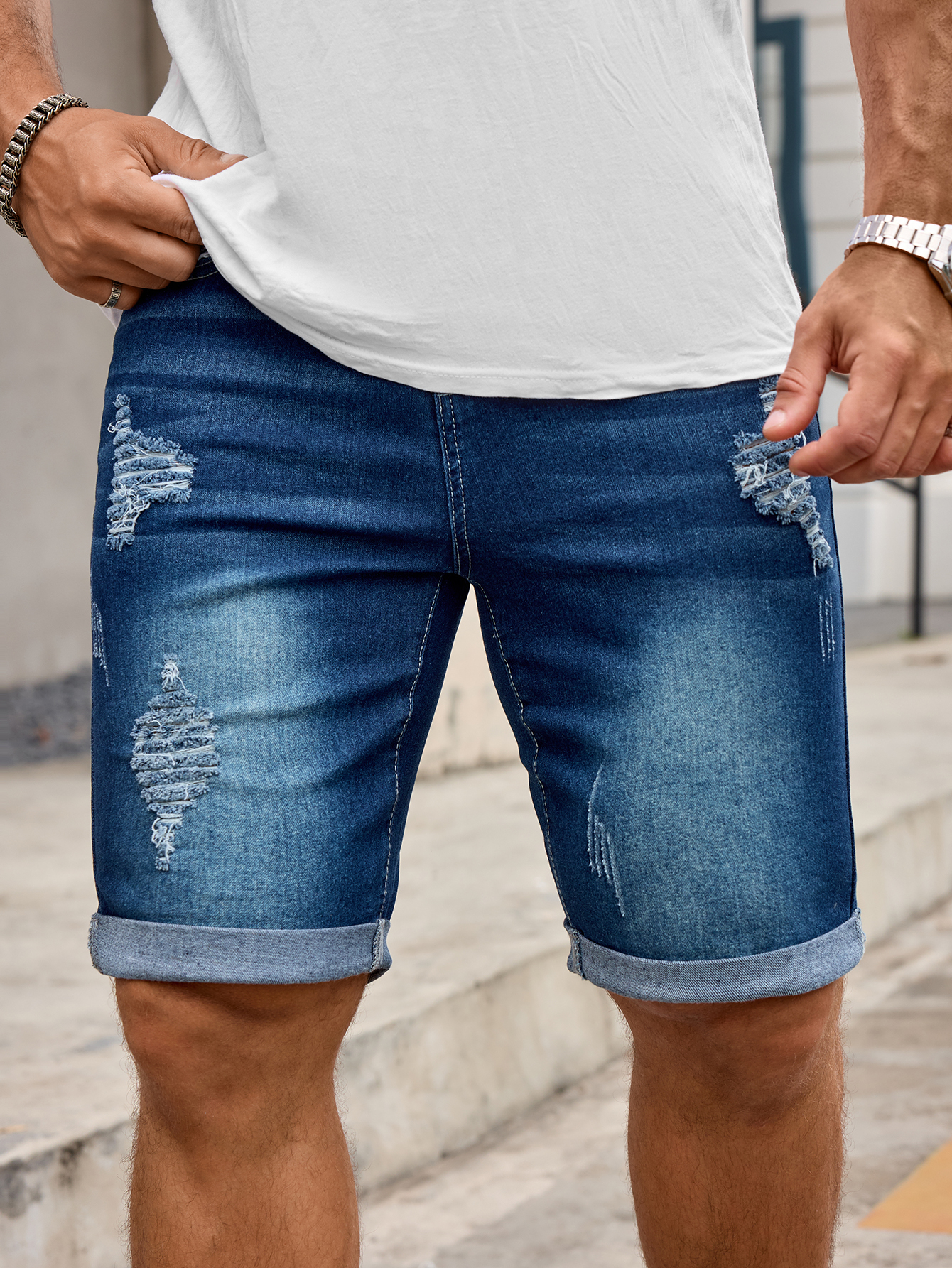 Men Denim Trousers Jeans Short - огляд і ціна Sewing Hemming